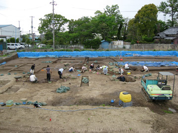 八條遺跡：発掘調査の様子（東から）