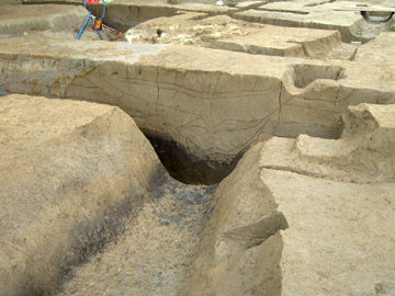 長竹遺跡：中世の溝跡（黒い土が縄文時代）