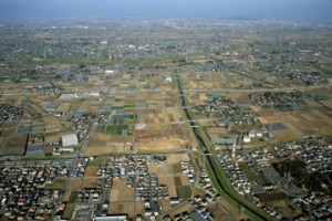 皿沼西遺跡：皿沼西遺跡航空写真（南から北を望む）